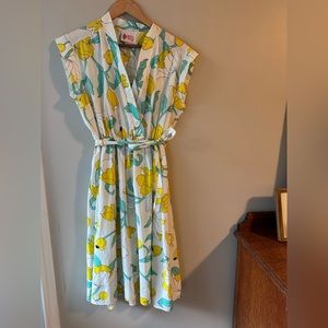 Size L Vintage Floral Dress yellow a-line Just a Teeze